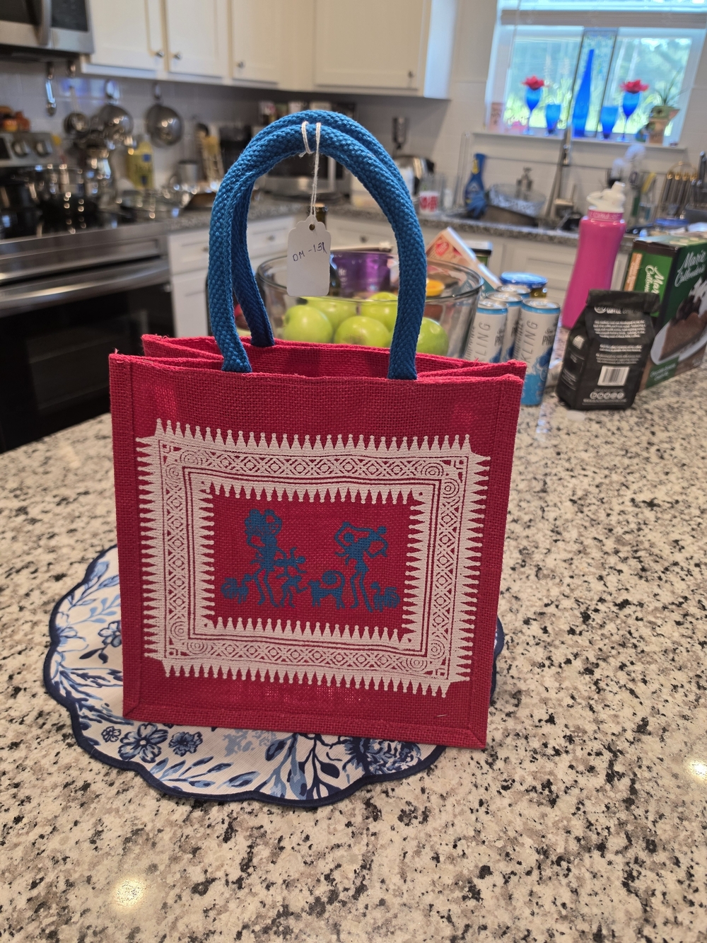 Hot Pink Canvas Tote with Blue Handles - Stylish Everyday Bag